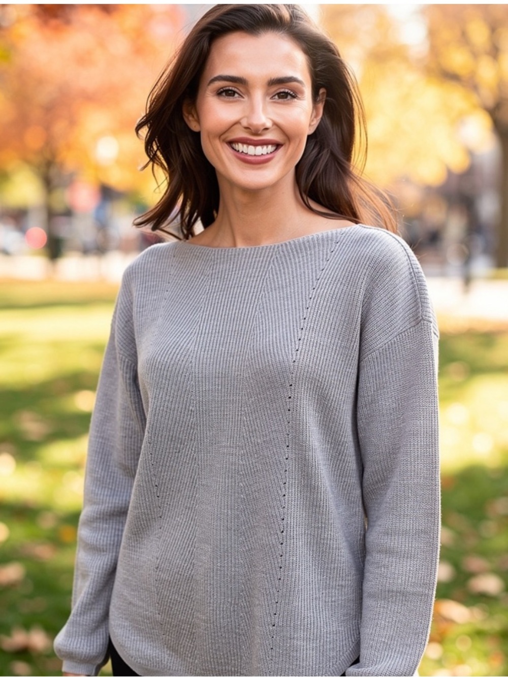 Ann Taylor Gray Boat Neck Lightweight Knit Sweater M